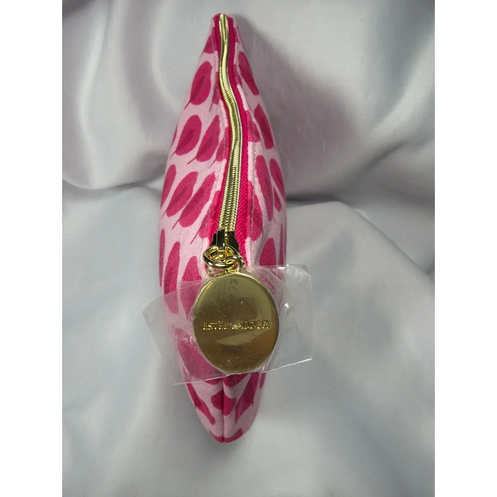 Estee Lauder Recycled Fabric Makeup Bag Womens OS Pink Leaf Pattern Travel Pouch